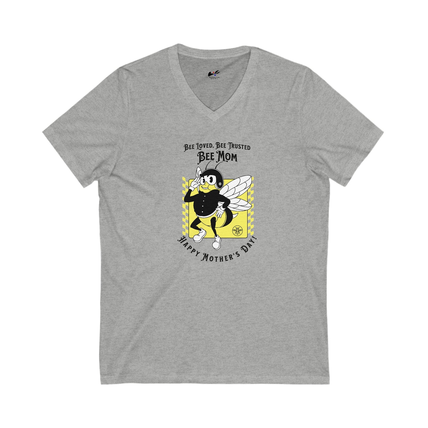 'Bee Loved, Bee Trusted, Bee Mom...Happy Mother's Day! Unisex Jersey Short Sleeve V-Neck Tee.