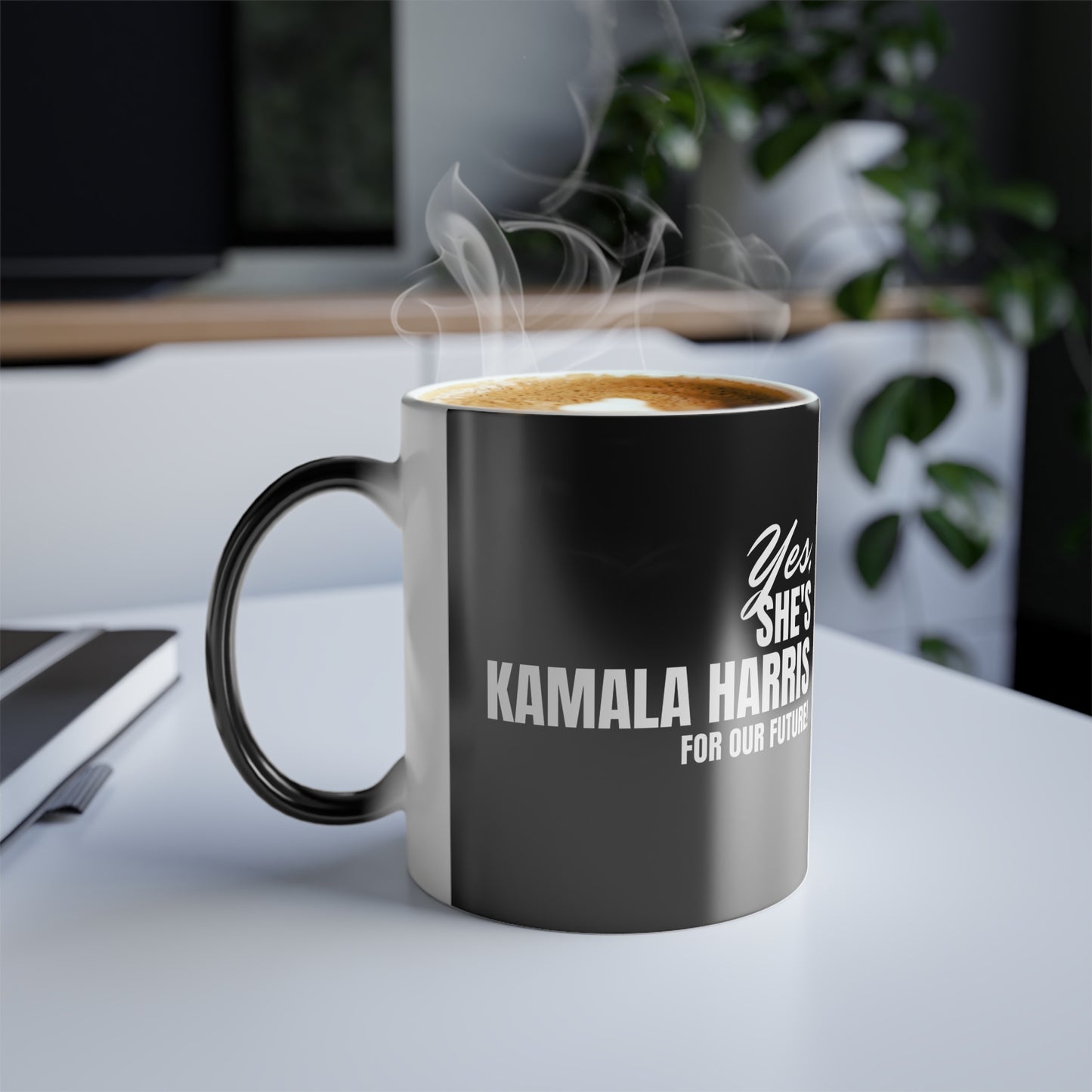 'Yes, She's Kamala Harris For Our Future!'. Color Morphing Mug, 11oz.