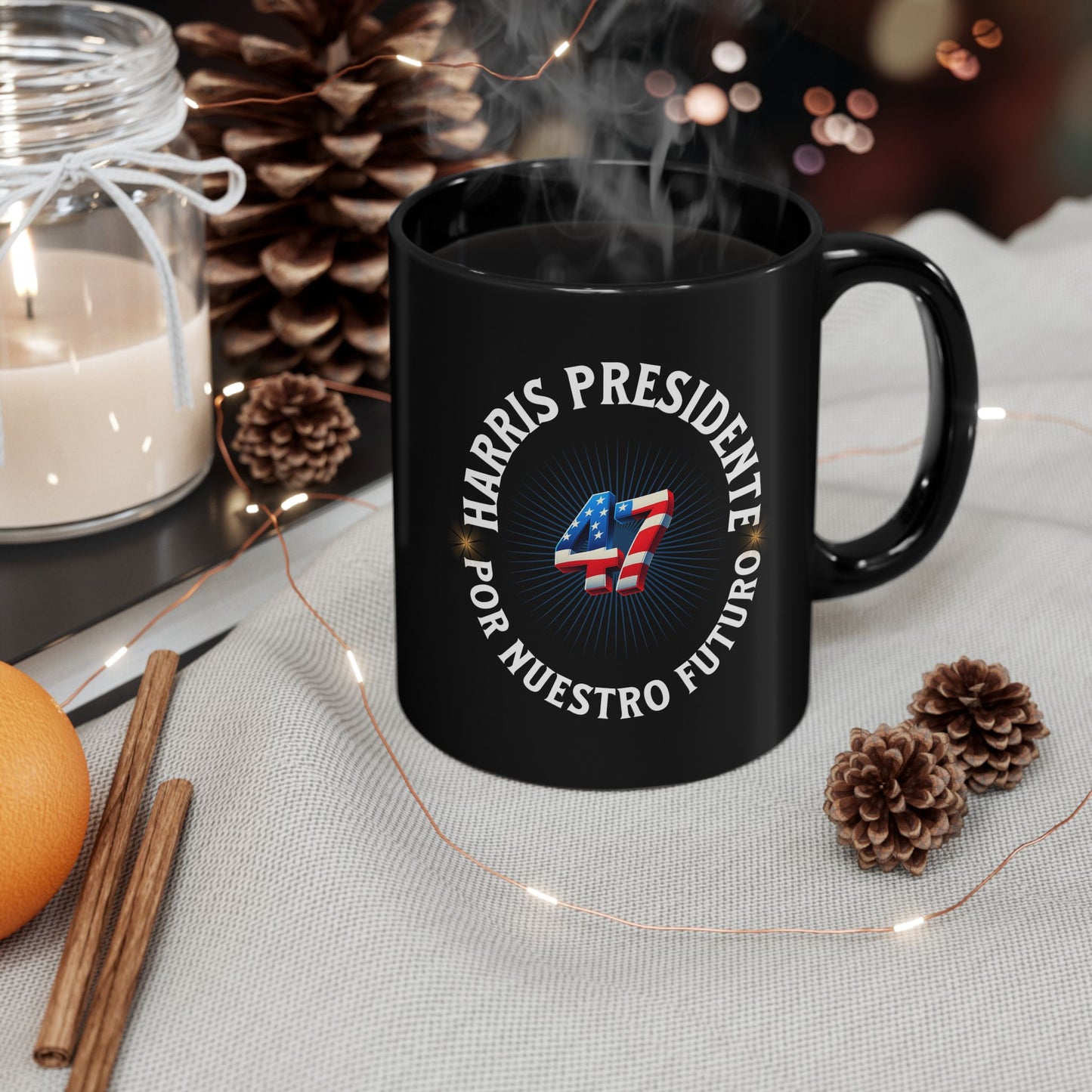 'Harris Presidente -47- Por Nuestro Futuro'. Black Mug (11oz).