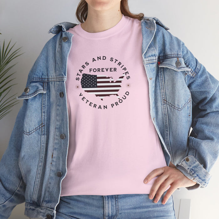 ' Stars and Stripes Forever -Veteran Proud-'. Unisex Heavy Cotton Tee.
