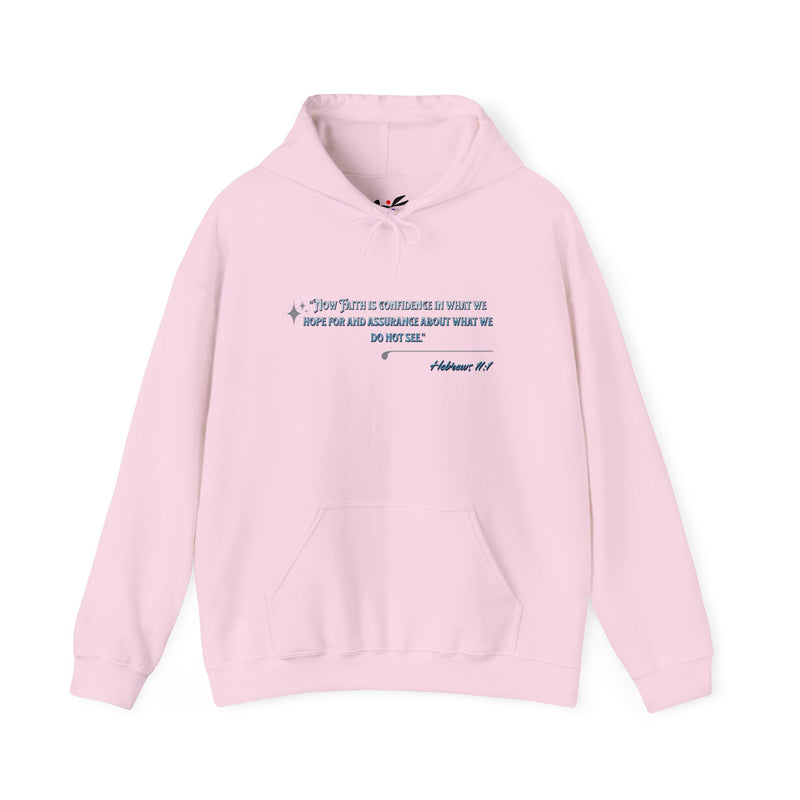 'Now Faith is confidence in what we hope for and assurance about what we do not see". Hebrews 11:1 Unisex Heavy Blend™ Hooded Sweatshirt.