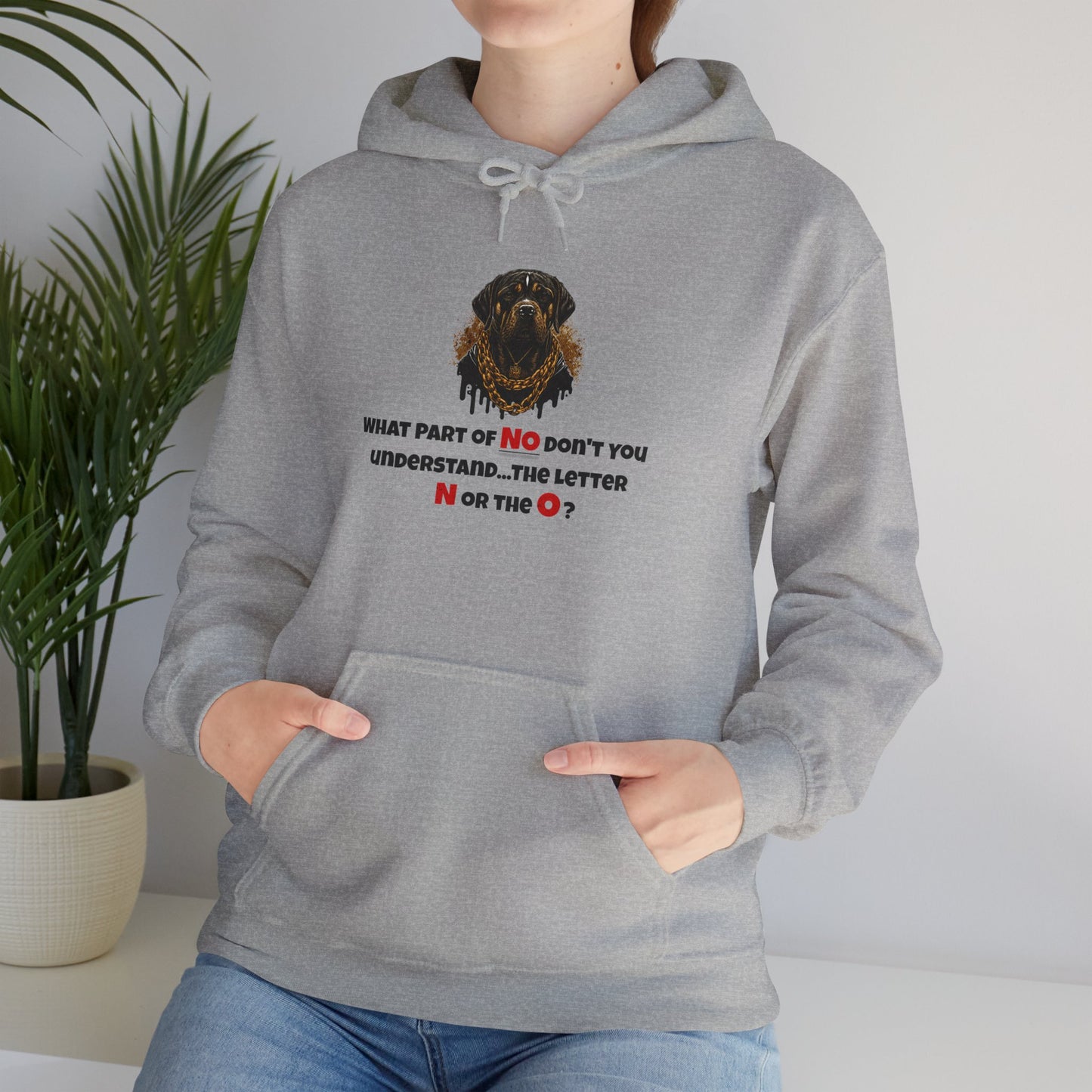 'What Part Of NO Don't You Understand, The Letter N or The O?' Unisex Heavy Blend™ Hooded Sweatshirt.