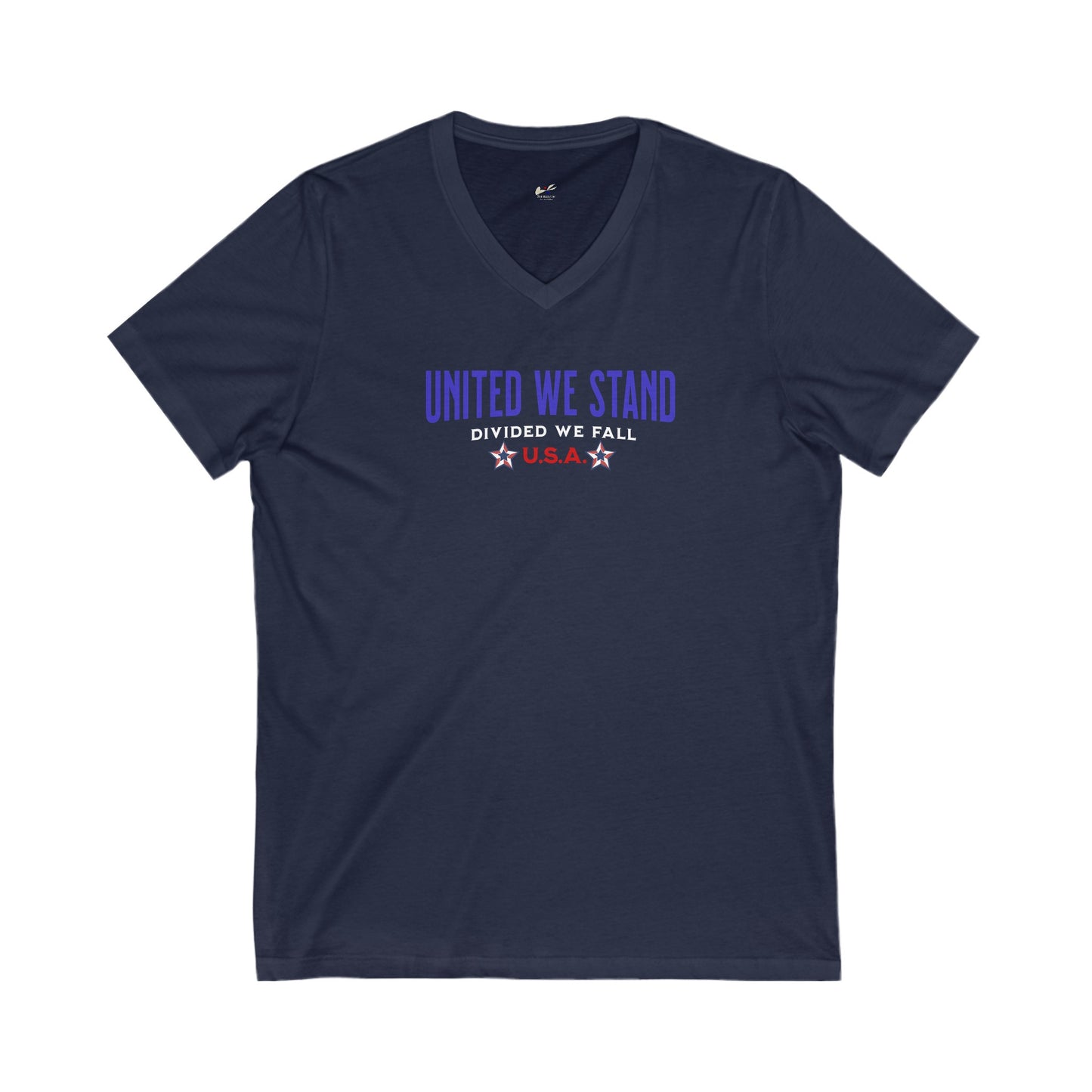 'United We Stand, Divide We Fall -U.S.A.-' Unisex Jersey Short Sleeve V-Neck Tee.