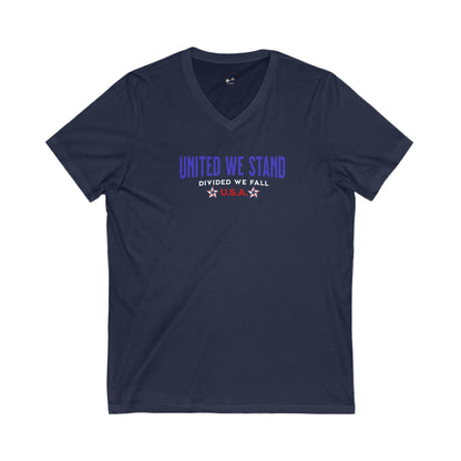 'United We Stand, Divide We Fall -U.S.A.-' Unisex Jersey Short Sleeve V-Neck Tee.