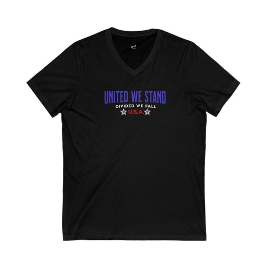 'United We Stand, Divide We Fall -U.S.A.-' Unisex Jersey Short Sleeve V-Neck Tee.