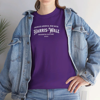 'Energize America, Ride With Harris-Walz! -Presidential Elections 2024.- ' Unisex Heavy Cotton Tee.