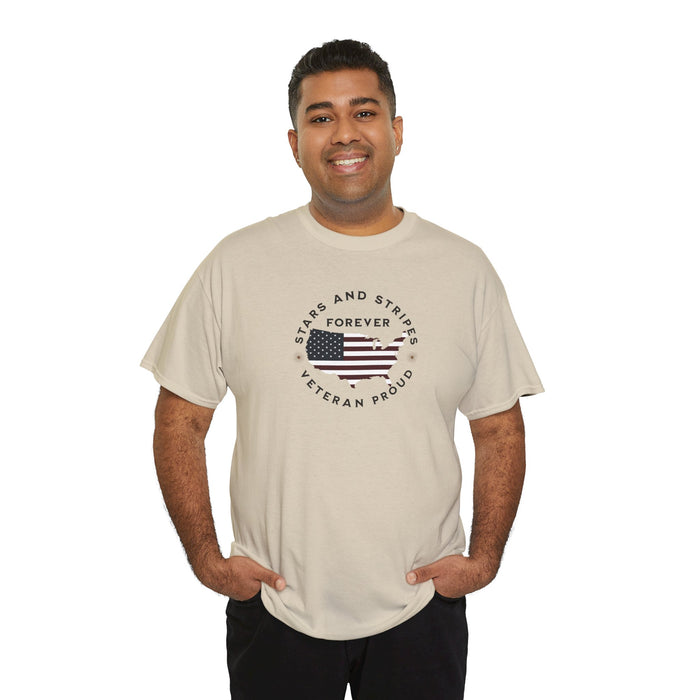 ' Stars and Stripes Forever -Veteran Proud-'. Unisex Heavy Cotton Tee.