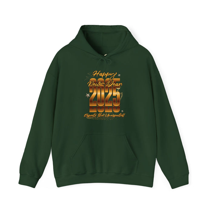 'Happy New Year 2025, Expect the Unexpected' Unisex Heavy Blend™ Hooded Sweatshirt.