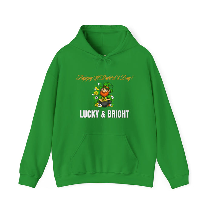 'Happy St. Patrick's Day! Lucky & Bright' Unisex Heavy Blend™ Hooded Sweatshirt.
