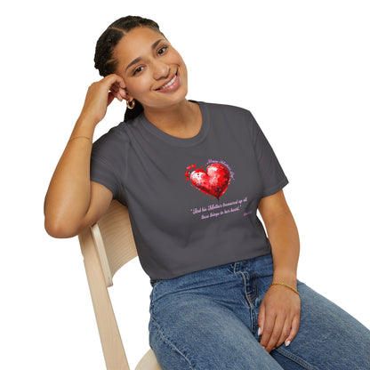 'Happy Mother's Day! "And His Mother Treasured Up All These Things In Her Heart"  Luke 2:51 Unisex Softstyle T-Shirt.