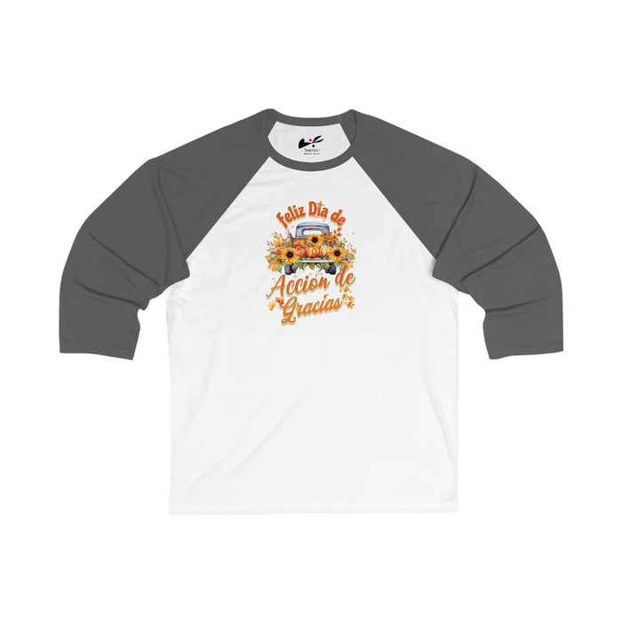 'Feliz Dia de Accion de Gracias' Unisex 3\4 Sleeve Baseball Tee.