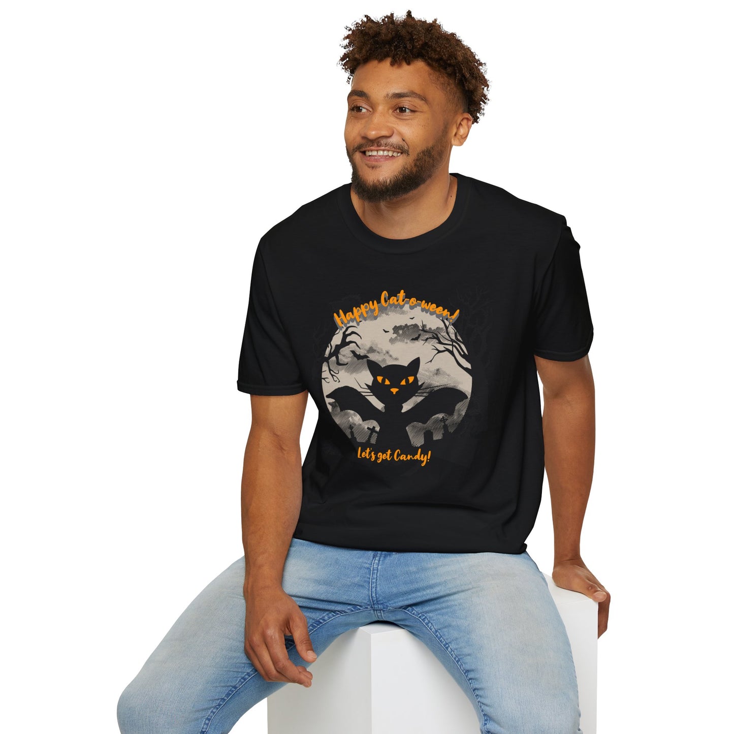 'Happy Cat-o-ween! Let's get Candy! Unisex Softstyle T-Shirt