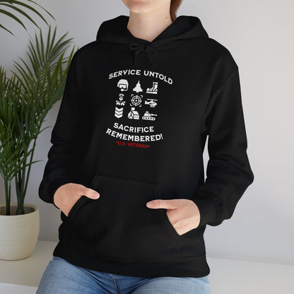 'Service Untold, Sacrificed Remembered -U.S. Veteran-.'Unisex Heavy Blend™ Hooded Sweatshirt.