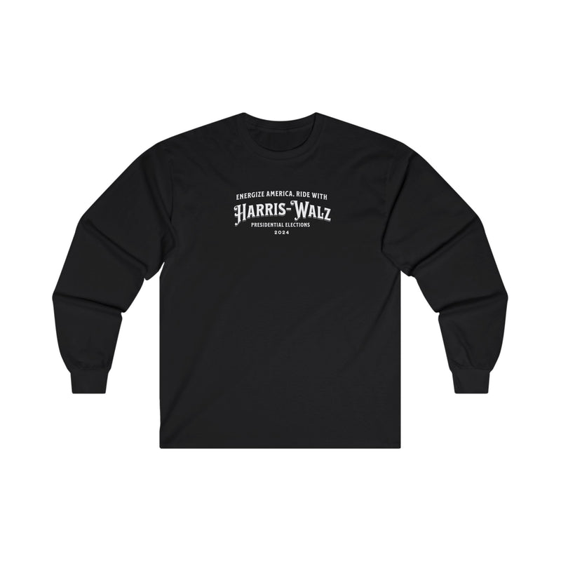 'Energize America, Ride with Harris-Walz! -Presidential Elections 2024-' Unisex Ultra Cotton Long Sleeve Tee.