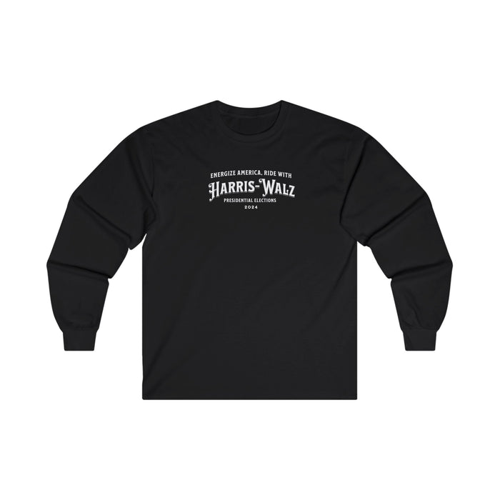 'Energize America, Ride with Harris-Walz! -Presidential Elections 2024-' Unisex Ultra Cotton Long Sleeve Tee.