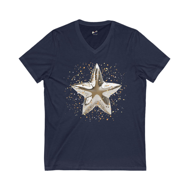 Christmas Star Image Unisex Jersey Short Sleeve V-Neck Tee.
