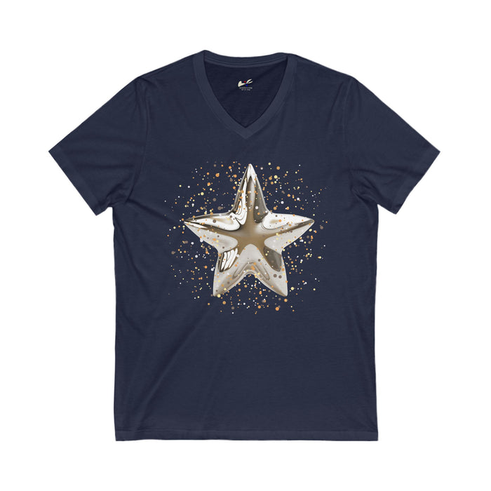 Christmas Star Image Unisex Jersey Short Sleeve V-Neck Tee.