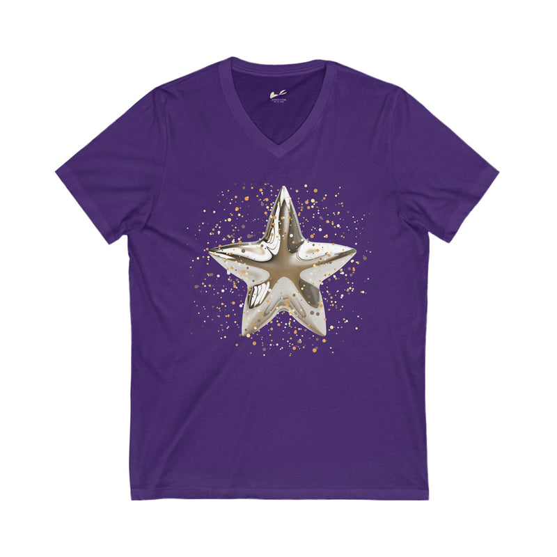 Christmas Star Image Unisex Jersey Short Sleeve V-Neck Tee.