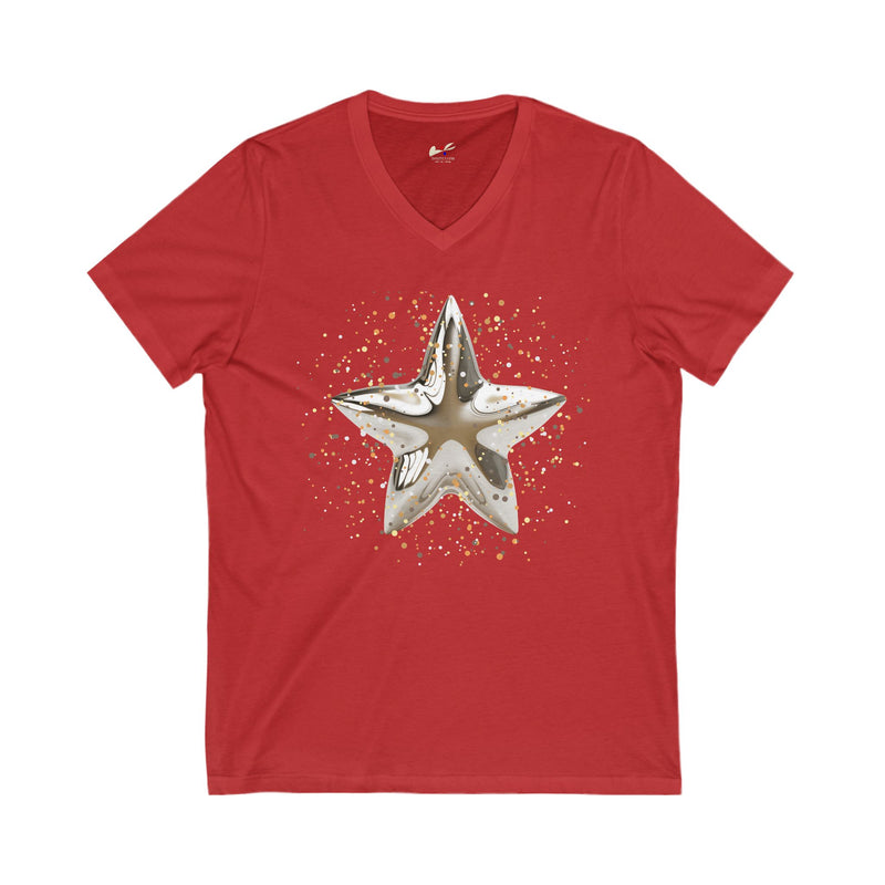 Christmas Star Image Unisex Jersey Short Sleeve V-Neck Tee.