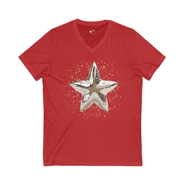 Christmas Star Image Unisex Jersey Short Sleeve V-Neck Tee.