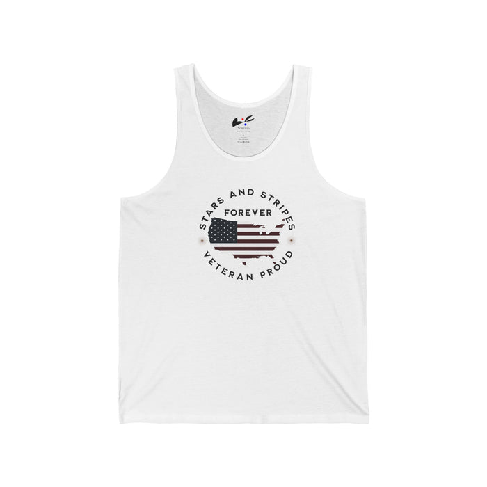 'Stars and Stripes Forever  -Veteran Proud-.' Unisex Jersey Tank.