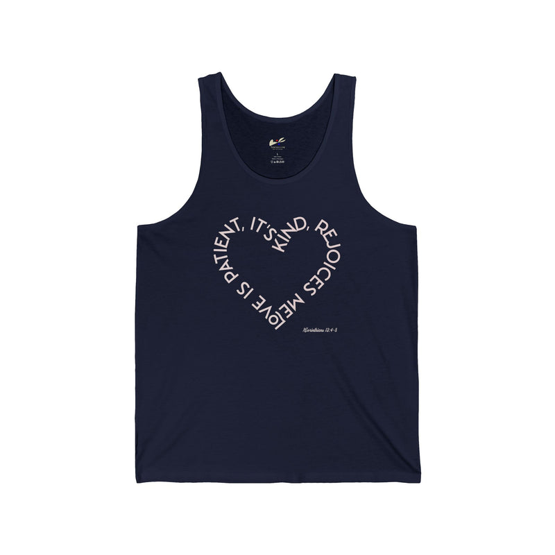 "Love is patient, it's kind, rejoices me" 1 Corinthians 13: 4-8 Unisex Jersey Tank.