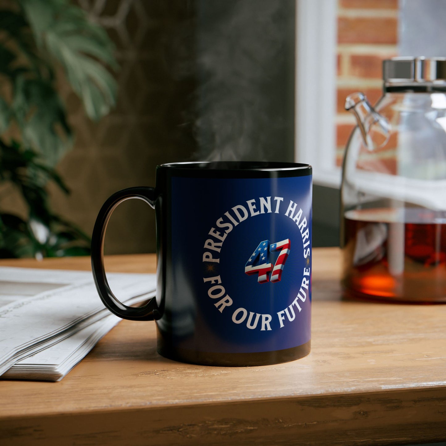 'President Harris -47- For Our Future' Black Ceramic Mug (11oz)