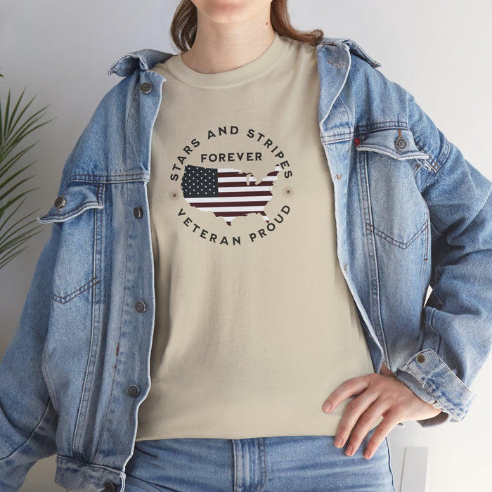 ' Stars and Stripes Forever -Veteran Proud-'. Unisex Heavy Cotton Tee.