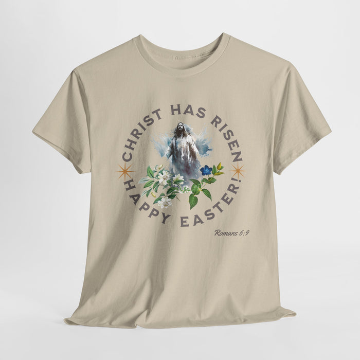 ' "Christ has Risen..." Happy Easter!' Romans 6:9 Unisex Cotton Tee.