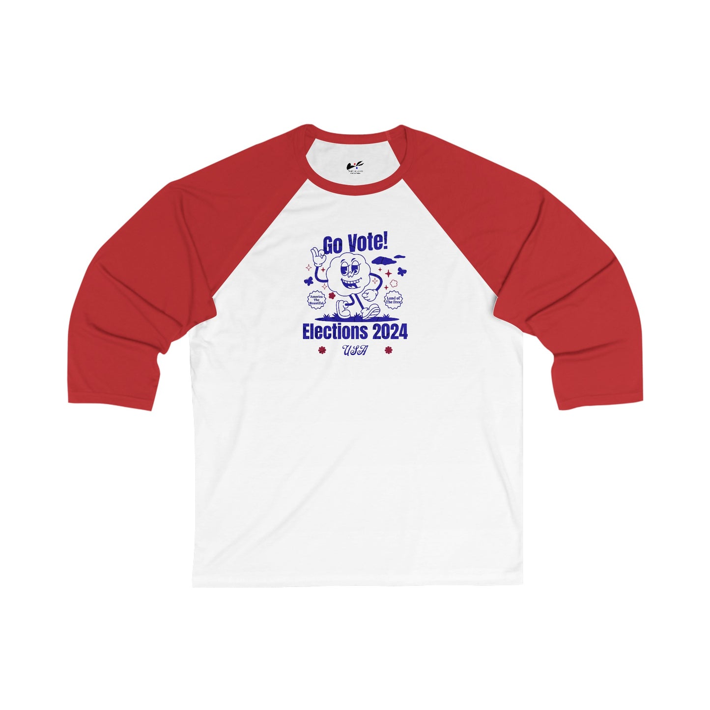 'Go Vote! Elections 2024 *USA*'  Unisex 3\4 Sleeve Baseball Tee.