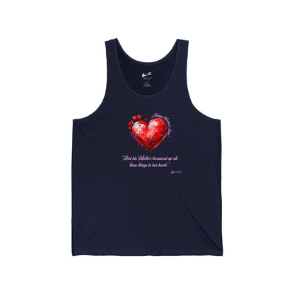 'Happy Mother's Day! "And His Mother Treasured Up All These Things In Her Heart"  Luke 2:51' Unisex Jersey Tank.