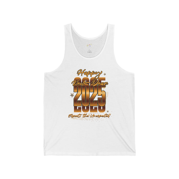 'Happy New Year 2025, Expect The Unexpected' Unisex Jersey Tank.