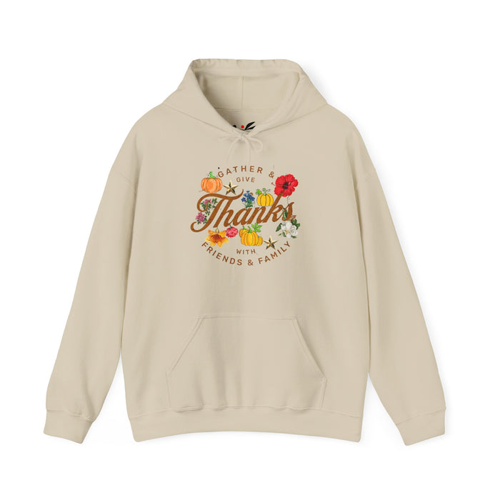 Gather and Give Thanks with Friends and Family' Unisex Heavy Blend™ Hooded Sweatshirt.