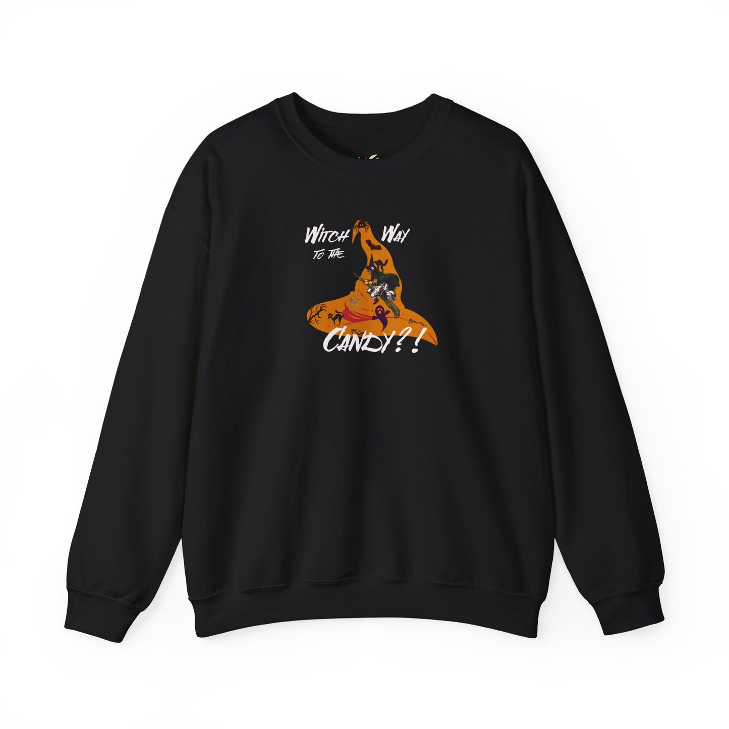 'Witch way to the Candy?!' Unisex Heavy Blend™ Crewneck Sweatshirt.