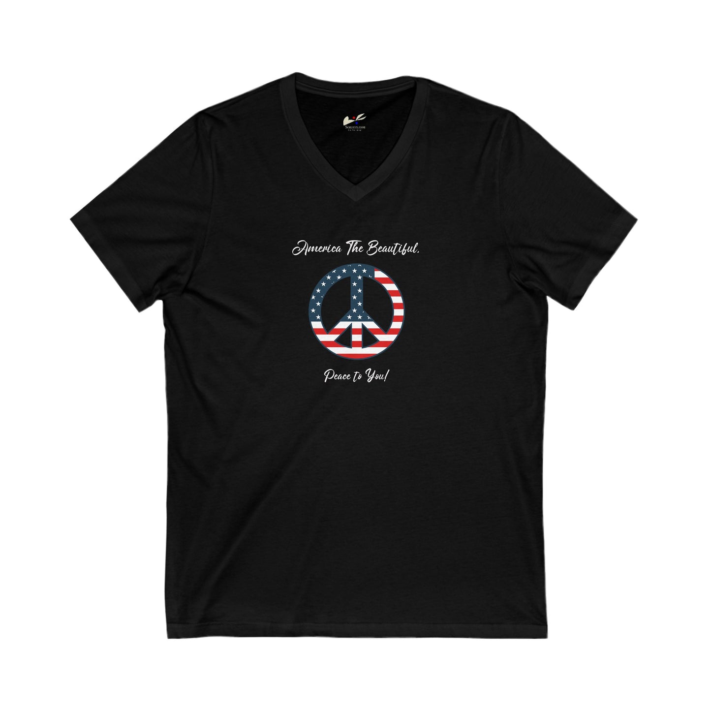 'America The Beautiful...Peace To You!' Unisex Jersey Short Sleeve V-Neck Tee.