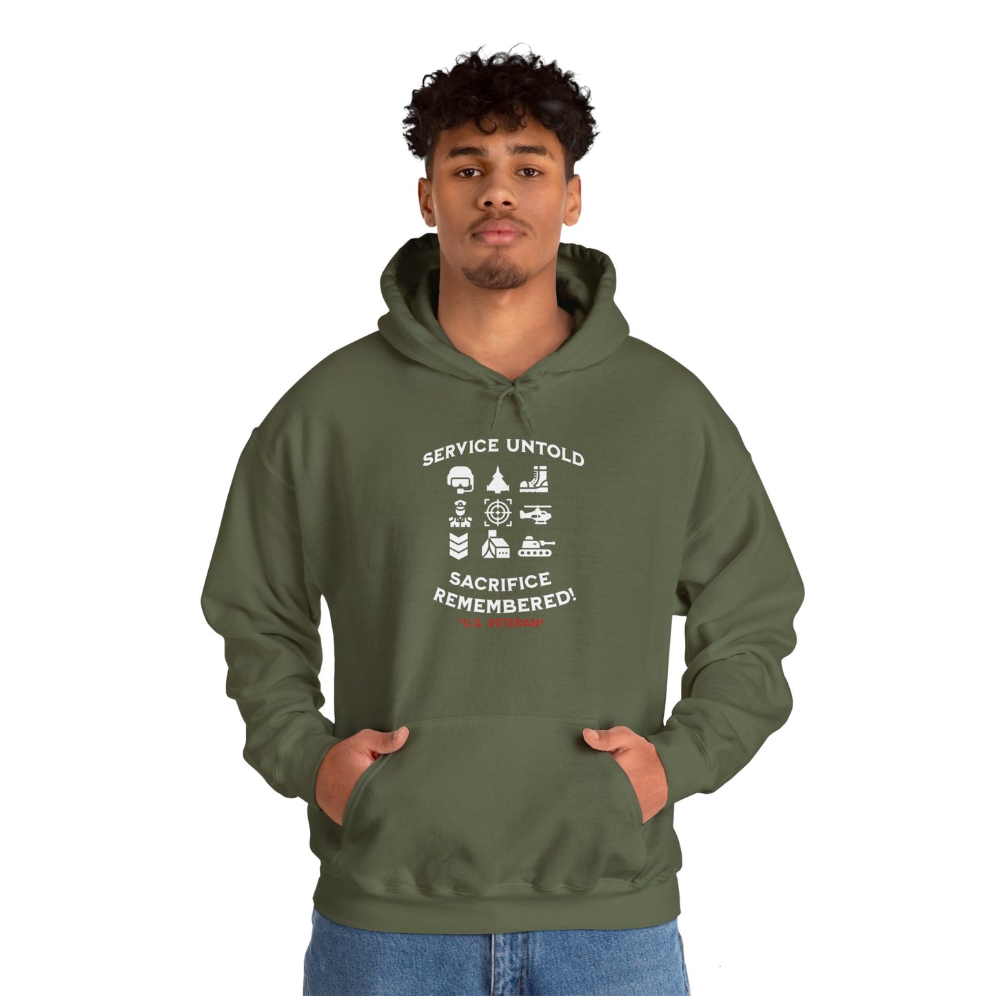 'Service Untold, Sacrificed Remembered -U.S. Veteran-.'Unisex Heavy Blend™ Hooded Sweatshirt.