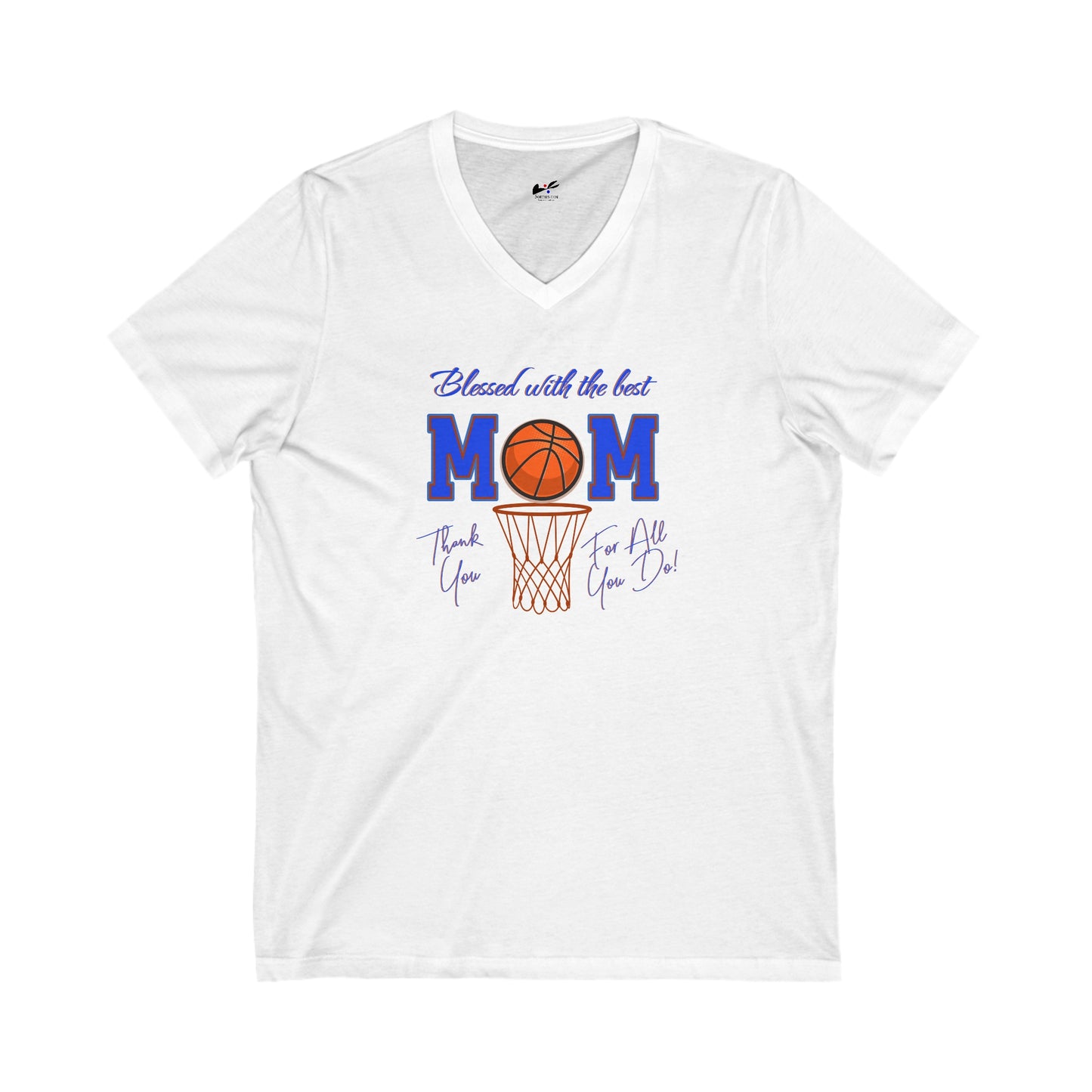 'Blessed With The Best Mom, Thank You For All You Do!' Unisex Jersey Short Sleeve V-Neck Tee.