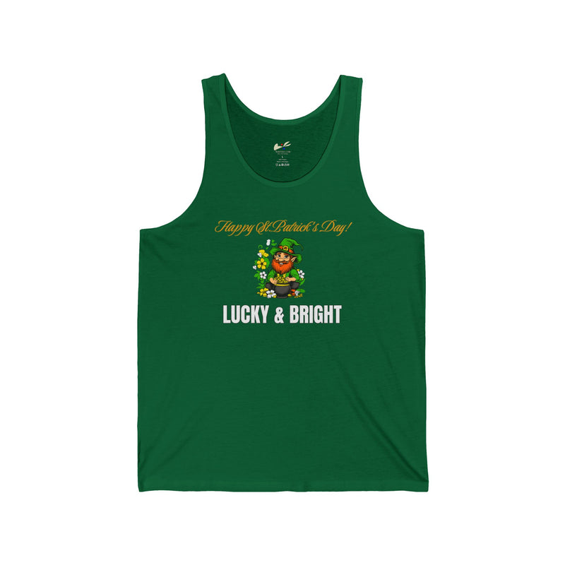'Happy St. Patrick's Day! Lucky & Bright' Unisex Jersey Tank.