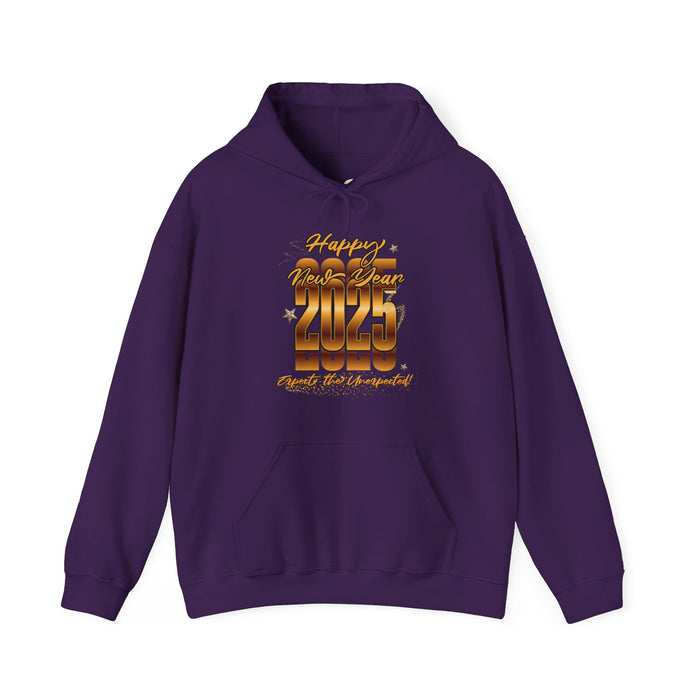 'Happy New Year 2025, Expect the Unexpected' Unisex Heavy Blend™ Hooded Sweatshirt.
