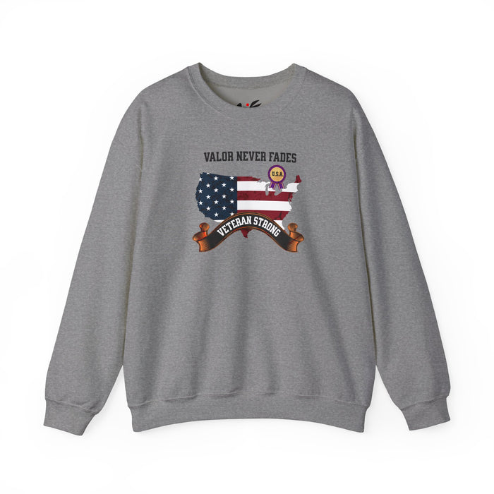 'Valor Never Fades, Veteran Strong' Unisex Heavy Blend™ Crewneck Sweatshirt.