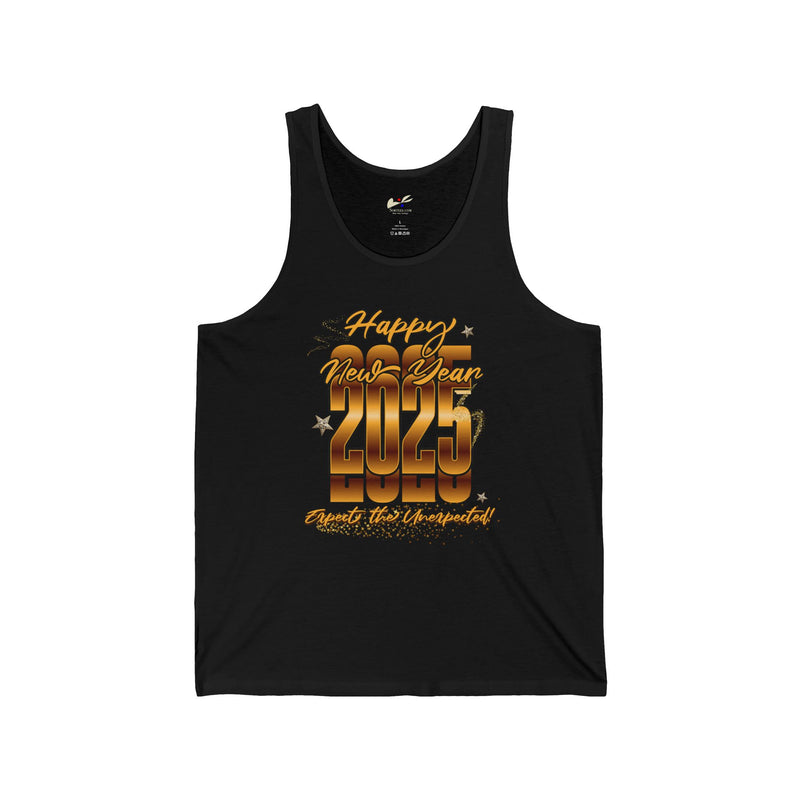 'Happy New Year 2025, Expect The Unexpected' Unisex Jersey Tank.
