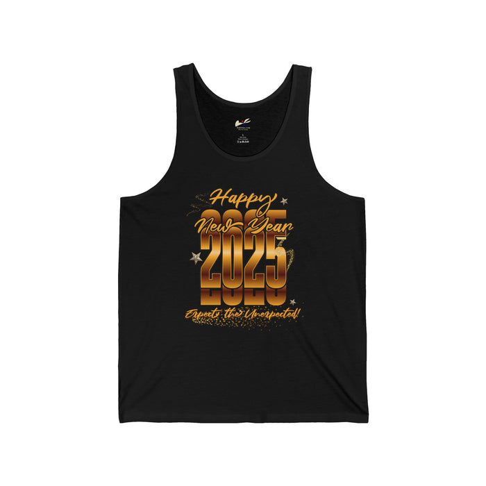 'Happy New Year 2025, Expect The Unexpected' Unisex Jersey Tank.