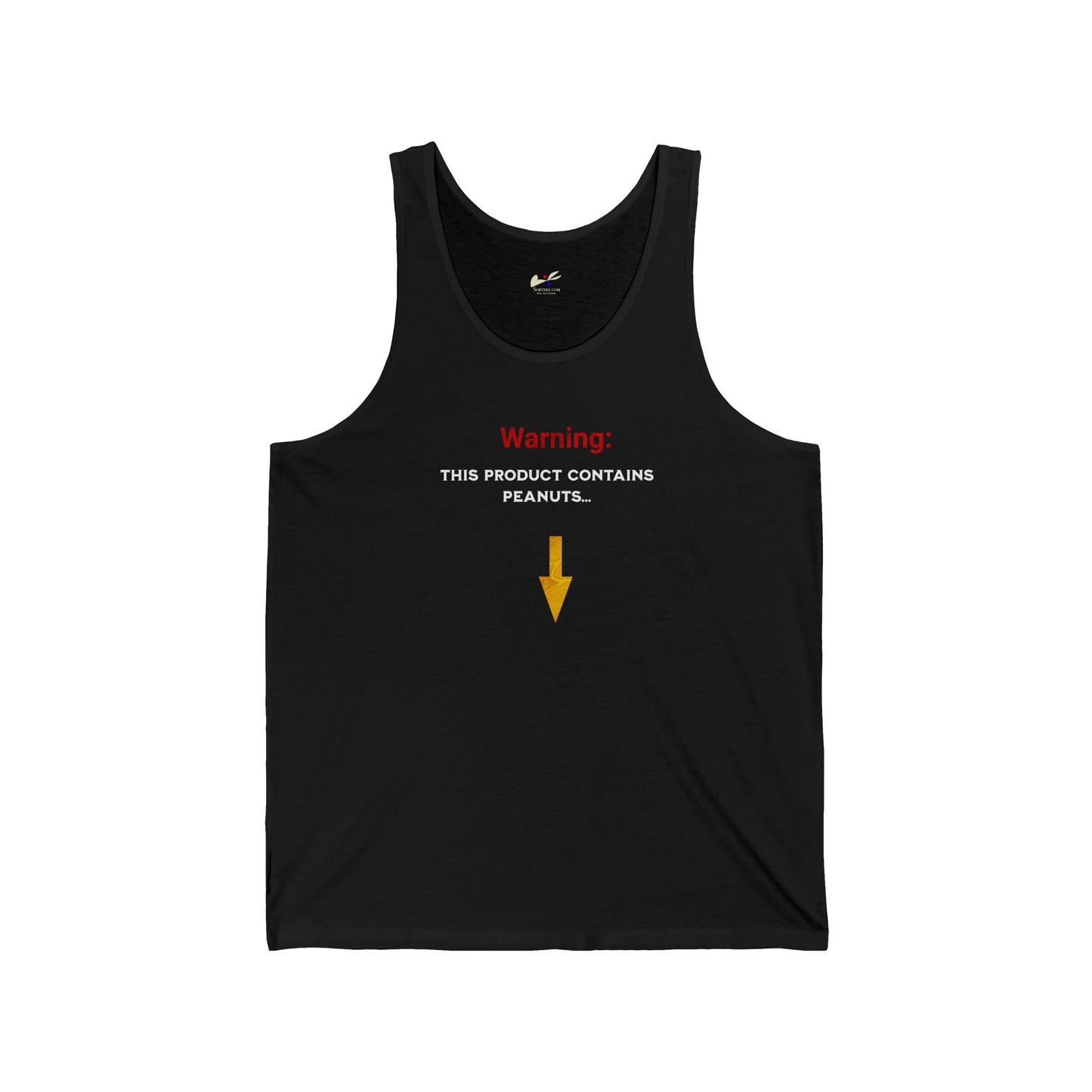 'Warning: This product contains peanuts...' Unisex Jersey Tank.