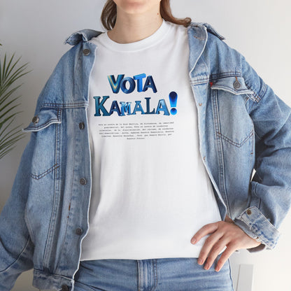 'Vota Kamala!, Vota en contra de la Gran Mentira, de dictaduras, de immunidad presidencial,  del acoso, Vota en contra de conductas criminales...' Unisex Heavy Cotton Tee