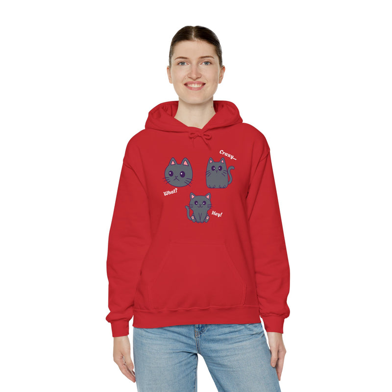 'Cat Hoodie, What?, Crazy..., Hey!'Unisex Heavy Blend™ Hooded Sweatshirt.