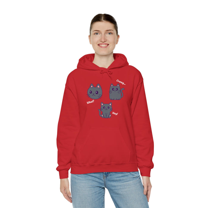 'Cat Hoodie, What?, Crazy..., Hey!'Unisex Heavy Blend™ Hooded Sweatshirt.