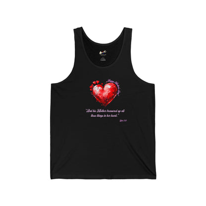 'Happy Mother's Day! "And His Mother Treasured Up All These Things In Her Heart"  Luke 2:51' Unisex Jersey Tank.