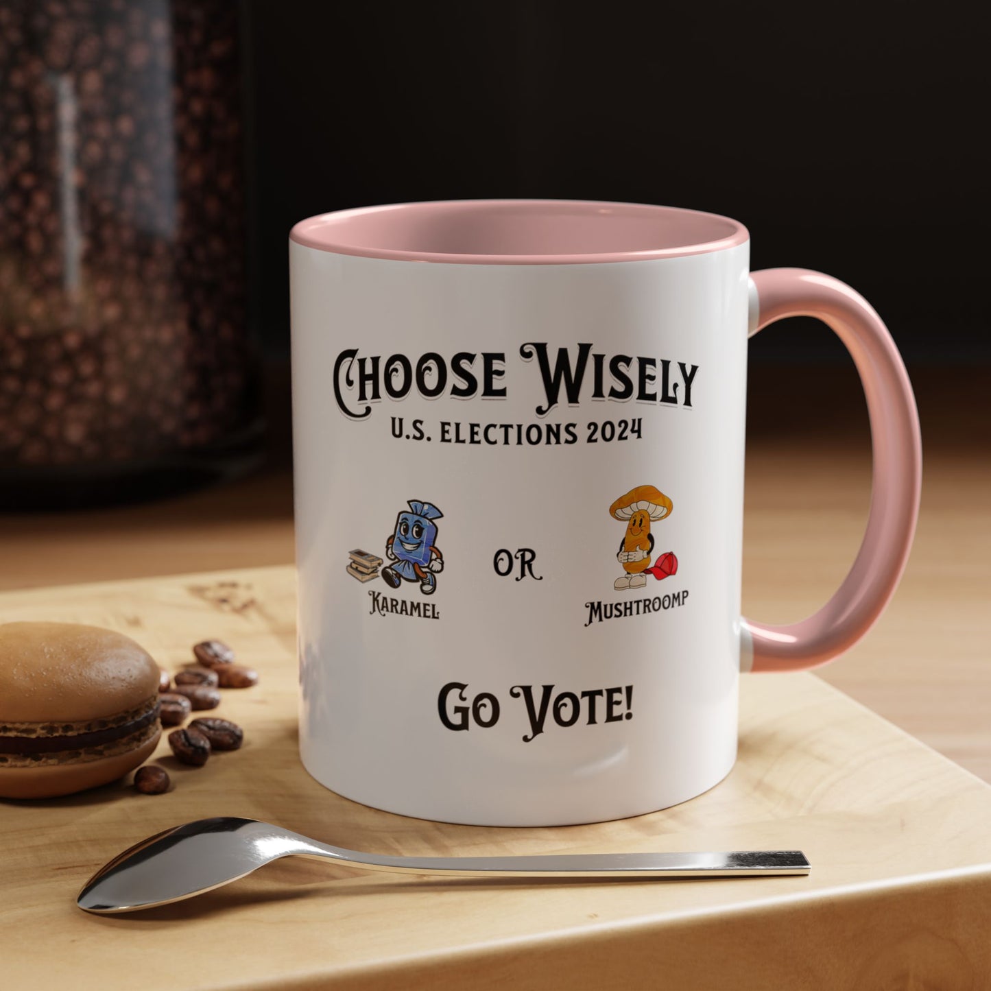 'Choose Wisely -U.S. Elections 2024- Karamel or Mushtroomp...Go Vote!' Accent Coffee Mug, 11oz