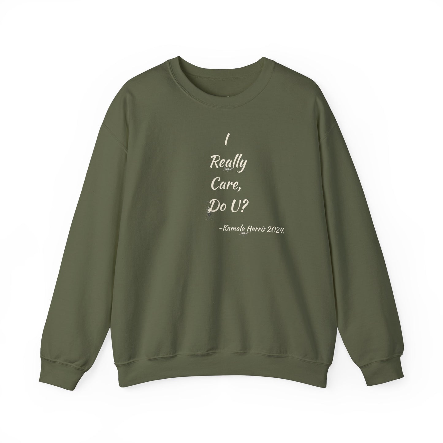 'I Really Care, Do U? -Kamala Harris'. Unisex Heavy Blend™ Crewneck Sweatshirt.