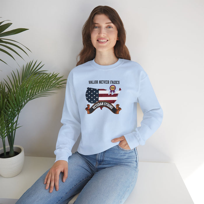 'Valor Never Fades, Veteran Strong' Unisex Heavy Blend™ Crewneck Sweatshirt.